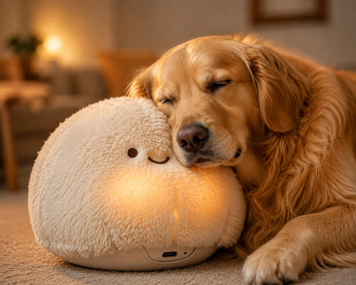 Petzova Calm Companion plush resting in a pet bed