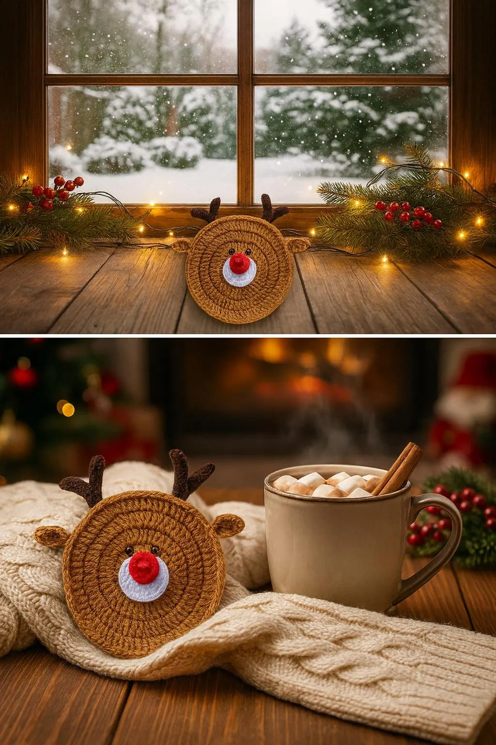 Christmas Crochet Santa & Reindeer Coasters Pattern • Christmas Ornament
